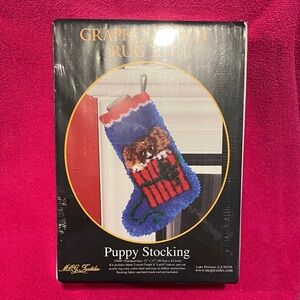 MCG Textiles Puppy Stocking Latch Hook Kit - Blue/Red Finished Size 12"x17"